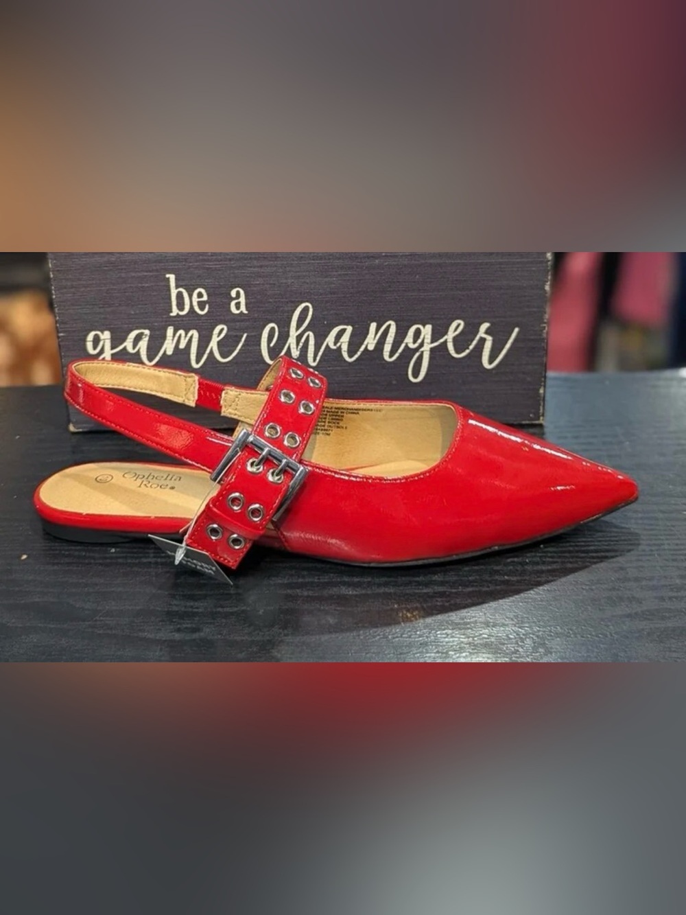 Ophelia Roe red pointy heel sling back flats 10 NEW